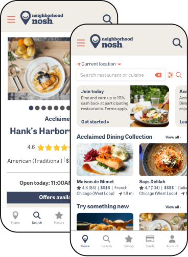 Screenshot of iOS version of Neighborhood Nosh Dining app